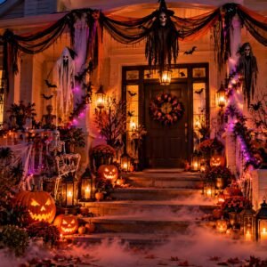 Spooky house Halloween entrance decoration